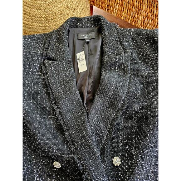 Talbots Metallic Black Fringe Tweed Blazer Women's Size 18WP NWT Career Party - Picture 3 of 16